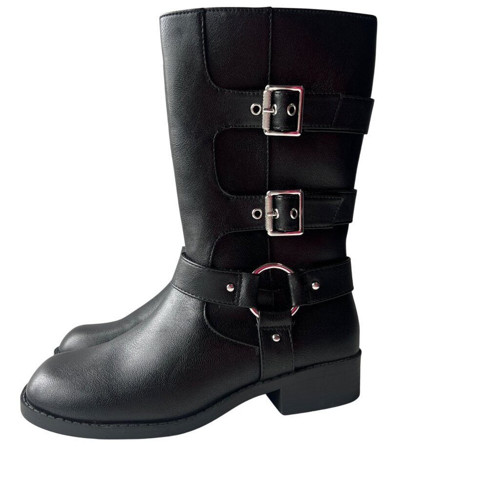 Art Class Black Mid-Calf Boots With Triple Buckle Details & Side Zipper Girls 4